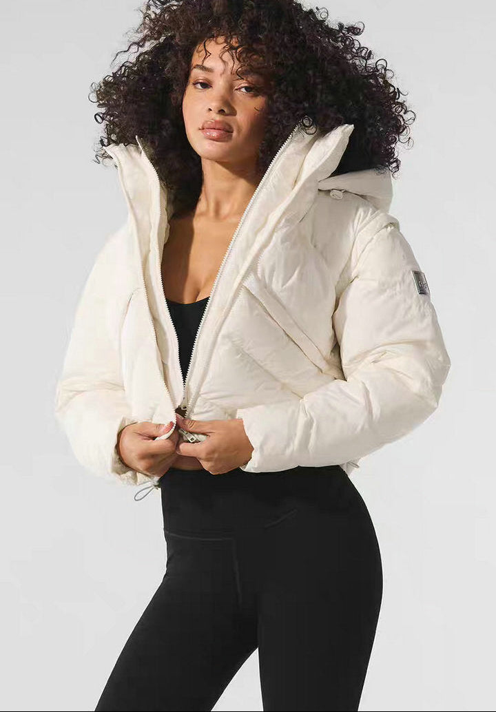 CROPPED HOODED PUFFER JACKET WITH ZIP FRONT