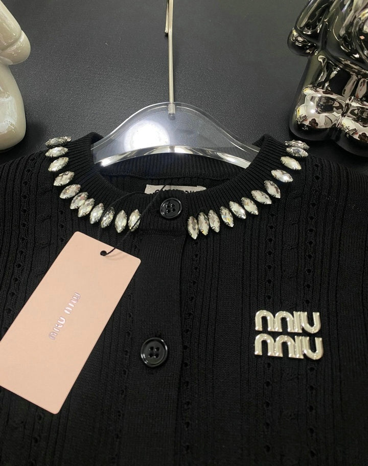 JEWELED COLLAR KNIT CARDIGAN