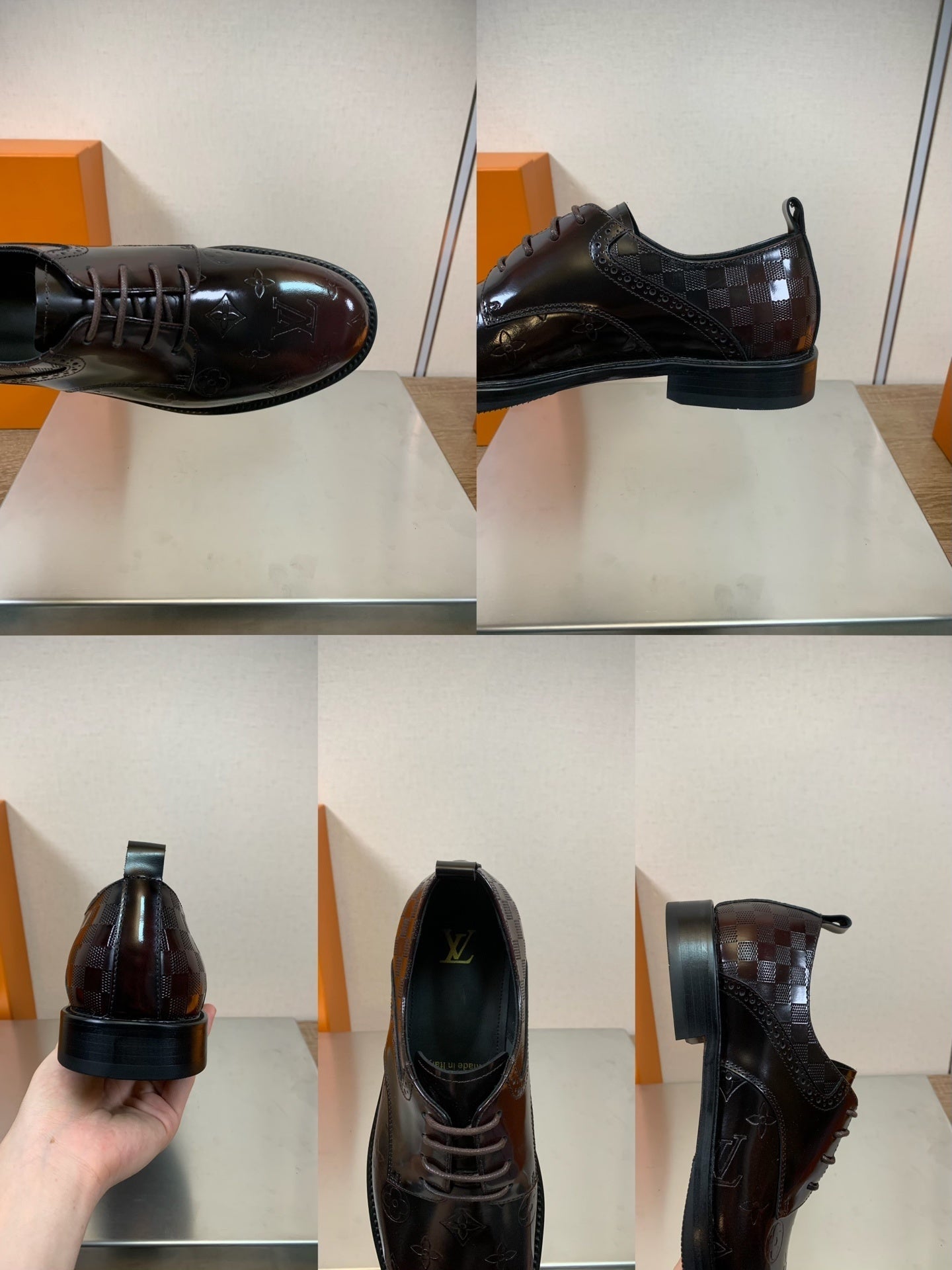 DARK BROWN PATENT LEATHER LACE-UP DRESS SHOES