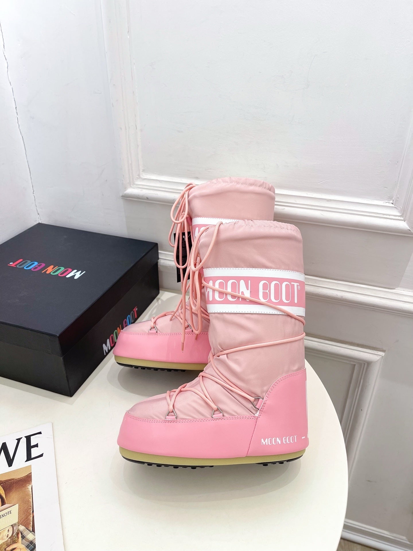 PINK PADDED LACE-UP WINTER BOOTS