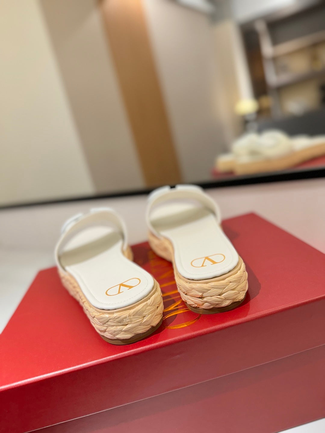 PLATFORM SLIDE SANDALS – WHITE WITH BRAIDED SOLE