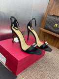 EMBELLISHED ANKLE-STRAP HIGH HEEL SANDALS – BLACK