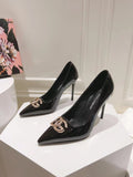 BLACK PATENT POINTED TOE HEEL PUMPS