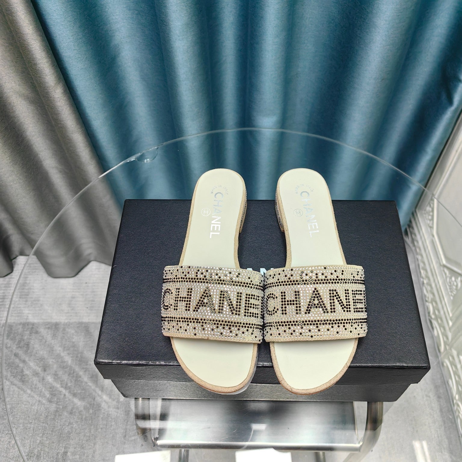 CRYSTAL SLIDE SANDALS