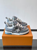 GREY AND BLUE LACE-UP SNEAKERS WITH MESH DETAILING