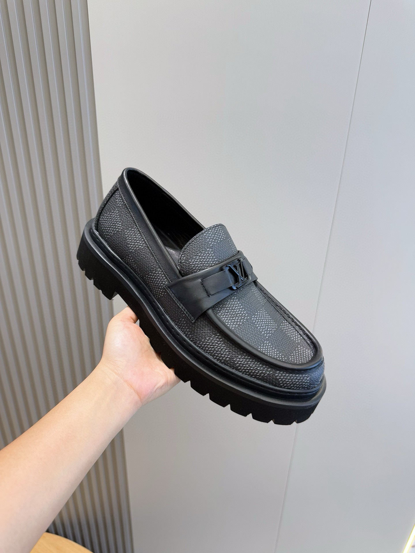 BLACK DAMIER CHUNKY SOLE LOAFERS