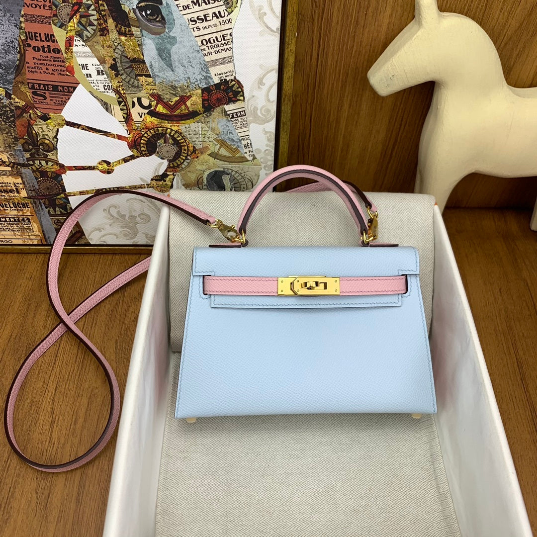 LUXURY MINI BLUE & PINK LEATHER CROSSBODY BAG
