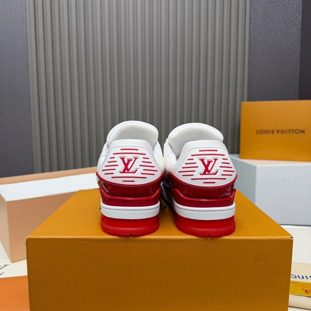 WHITE & RED LOW-TOP SNEAKERS WITH CONTRAST TRIM