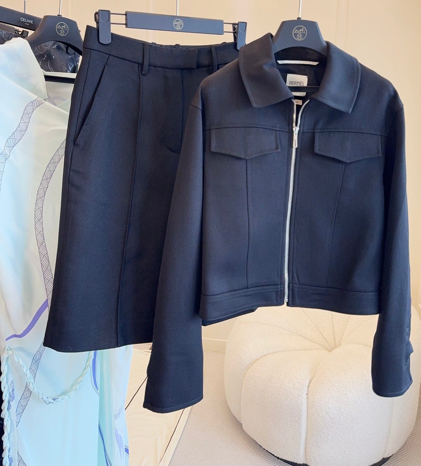 TAILORED ZIP-FRONT JACKET & PLEATED SKIRT SET