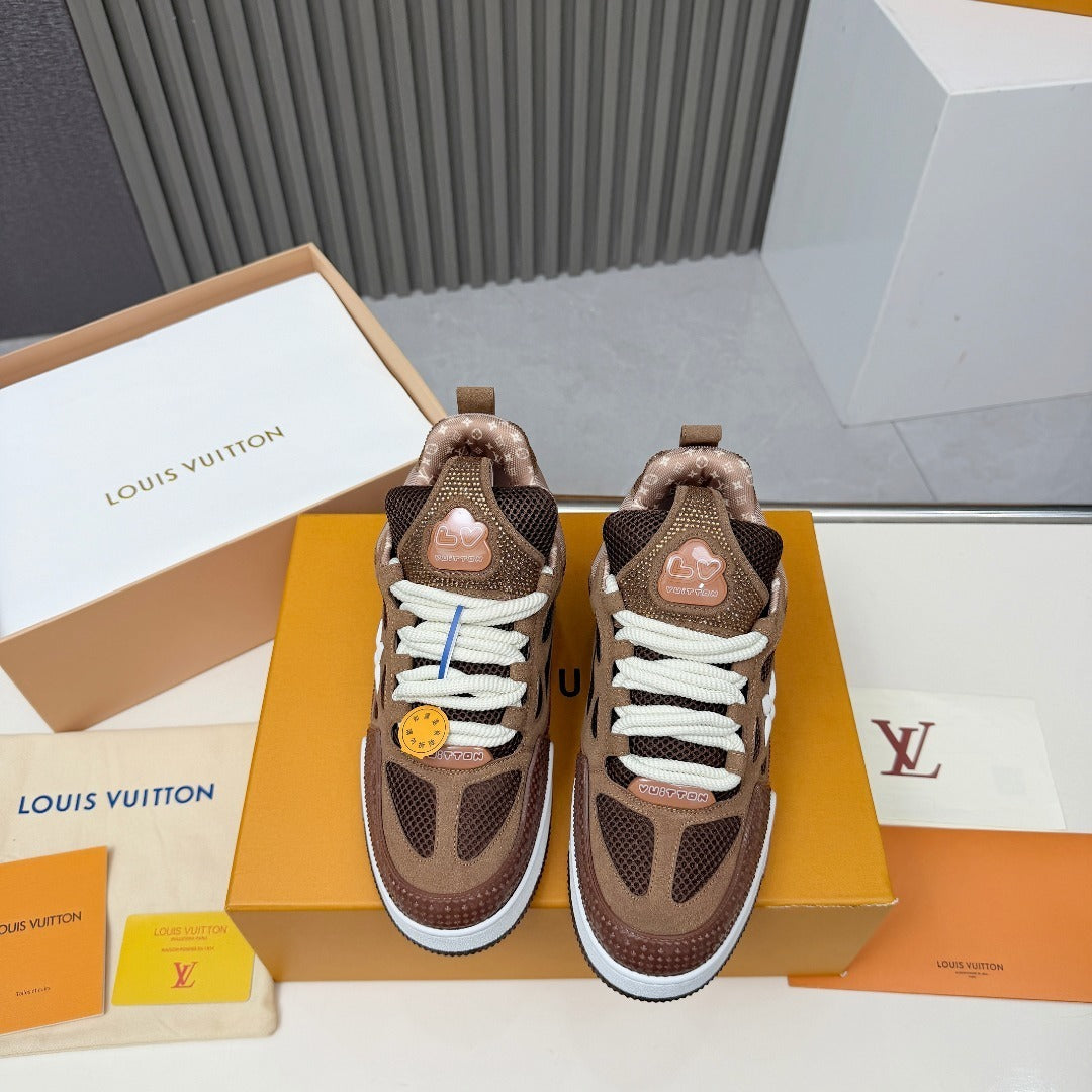 BROWN MONOGRAM-INSPIRED PLATFORM SNEAKERS
