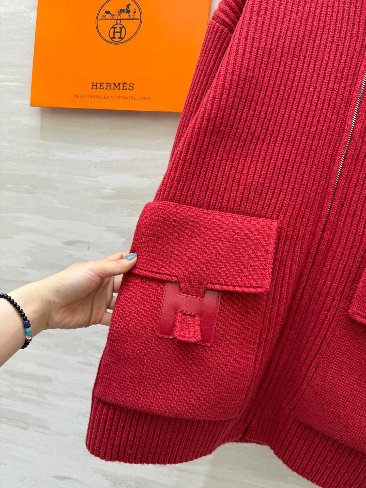 RIBBED ZIP-UP KNIT JACKET WITH FRONT PATCH POCKETS