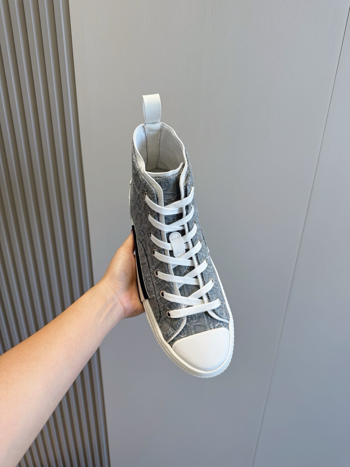 GREY MONOGRAM HIGH-TOP SNEAKERS