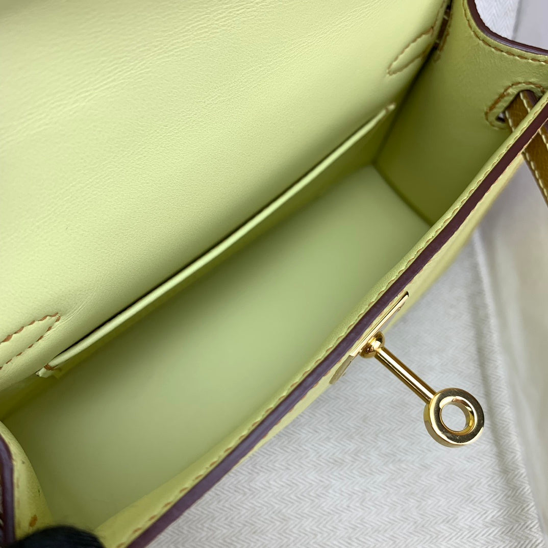 LUXURY MINI LEMON YELLOW LEATHER CROSSBODY BAG WITH WIDE STRAP