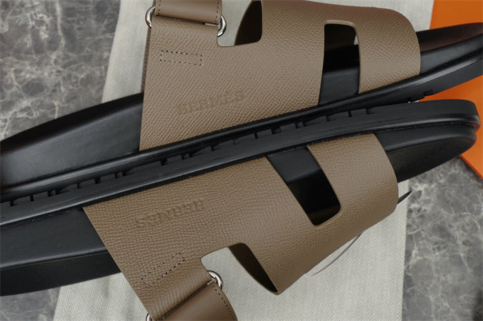 TWO-TONE H-STRAP LEATHER SLIDE SANDALS