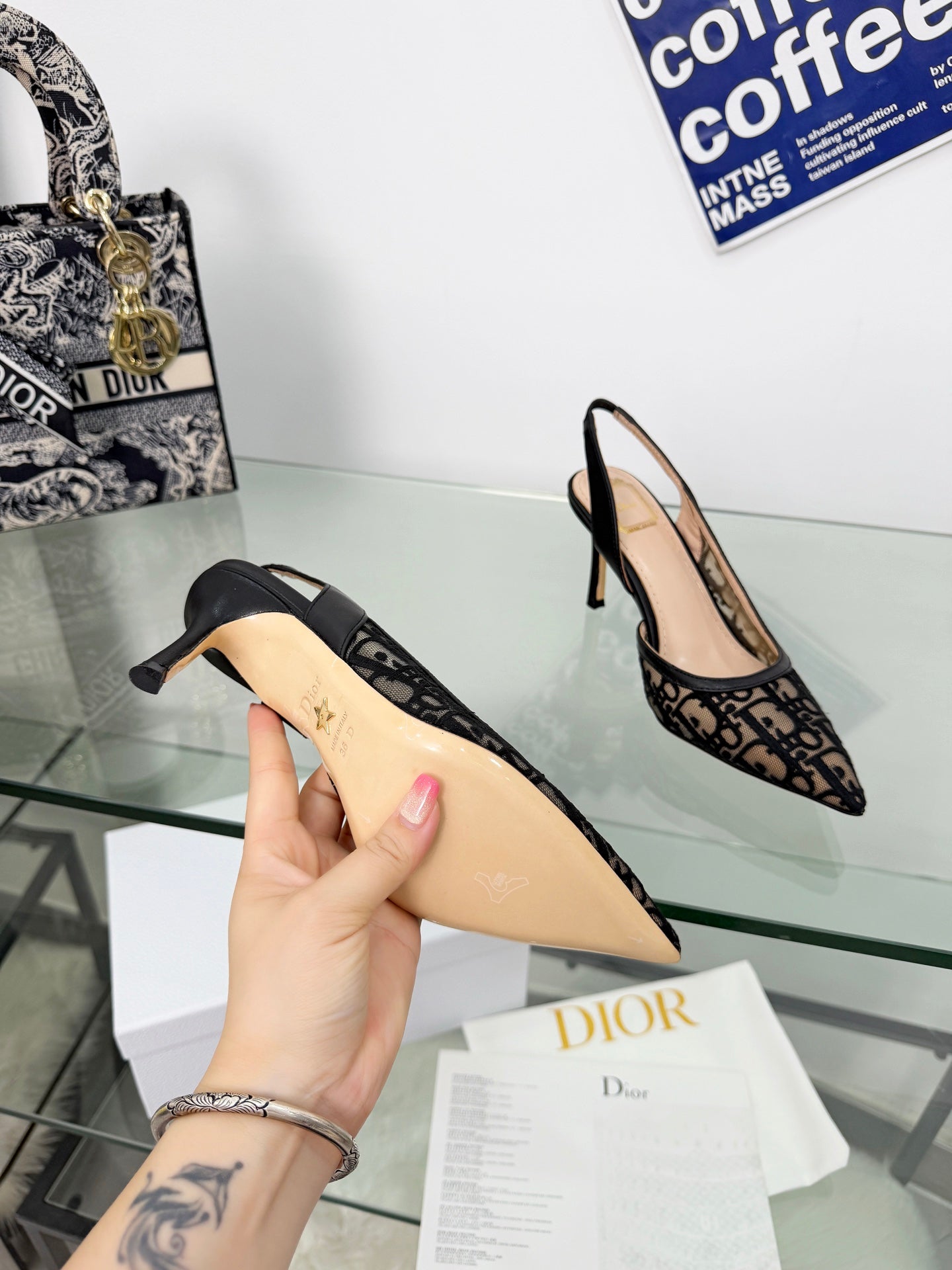 MONOGRAM MESH SLINGBACK POINTED-TOE HEELS