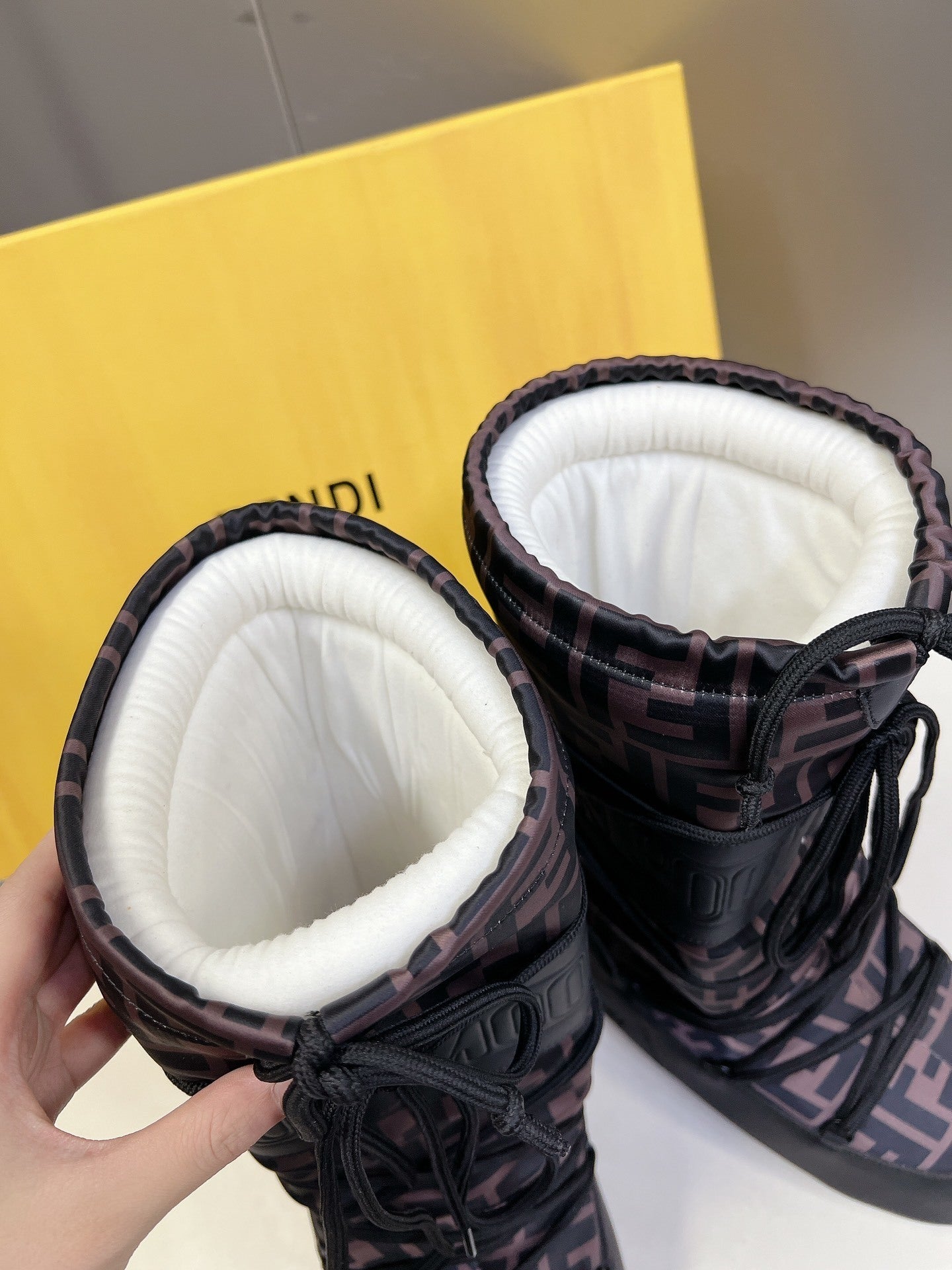 MONOGRAM PRINT PADDED SNOW BOOTS WITH LACE-UP DETAIL