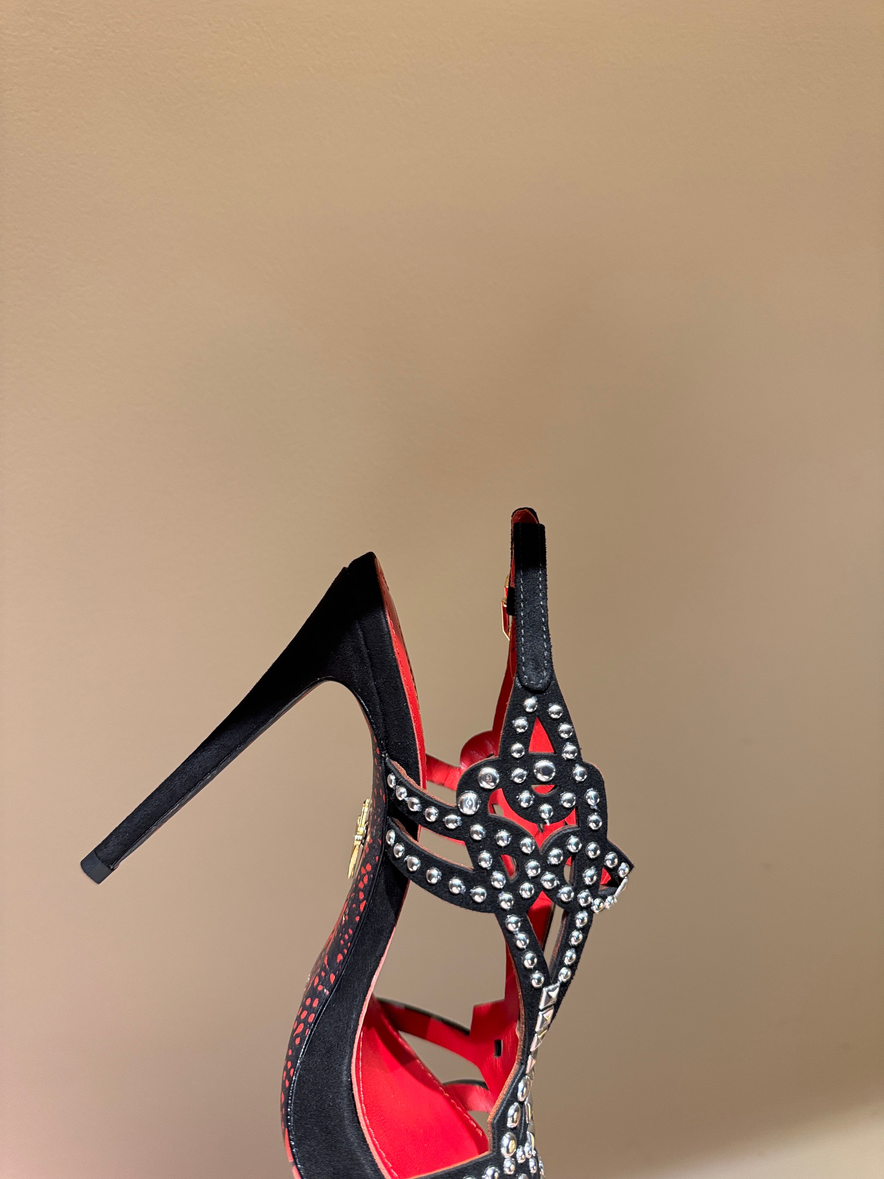 RHINESTONE STRAPPY HEELS – BLACK GLAMOUR EDITION