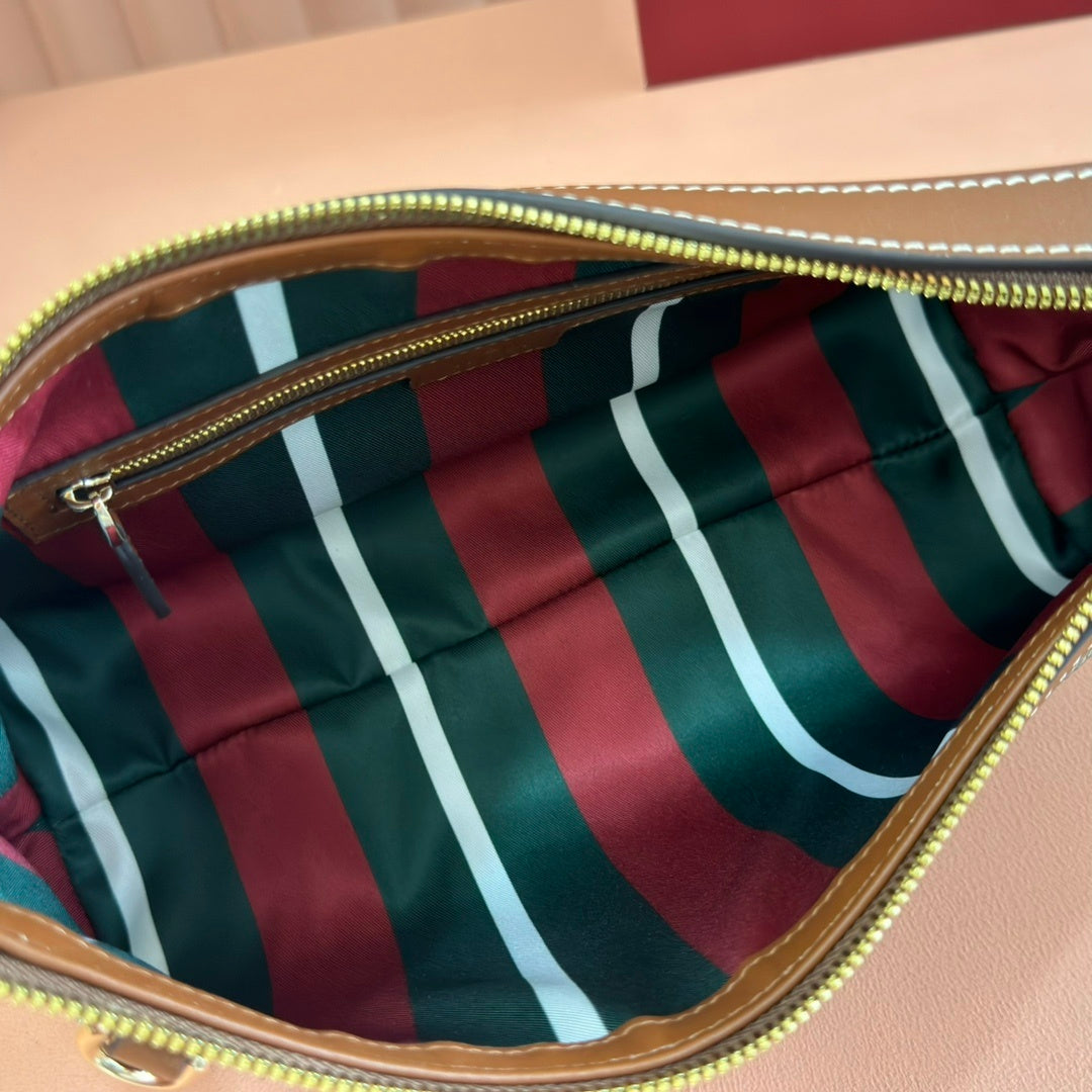 CLASSIC BEIGE MONOGRAM ZIP SHOULER BAG