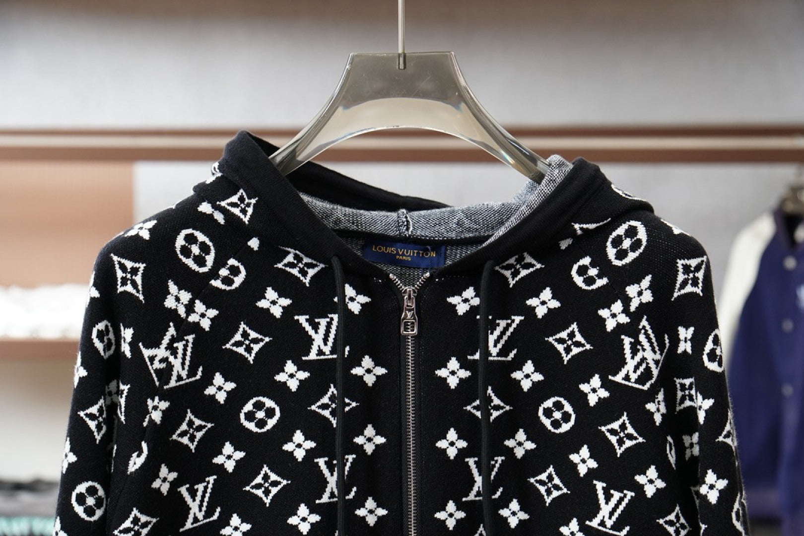 ALL-OVER PATTERN ZIP-UP KNIT HOODIE