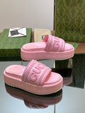 PINK LOGO PLATFORM SLIDE SANDALS