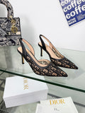 MONOGRAM MESH SLINGBACK POINTED-TOE HEELS