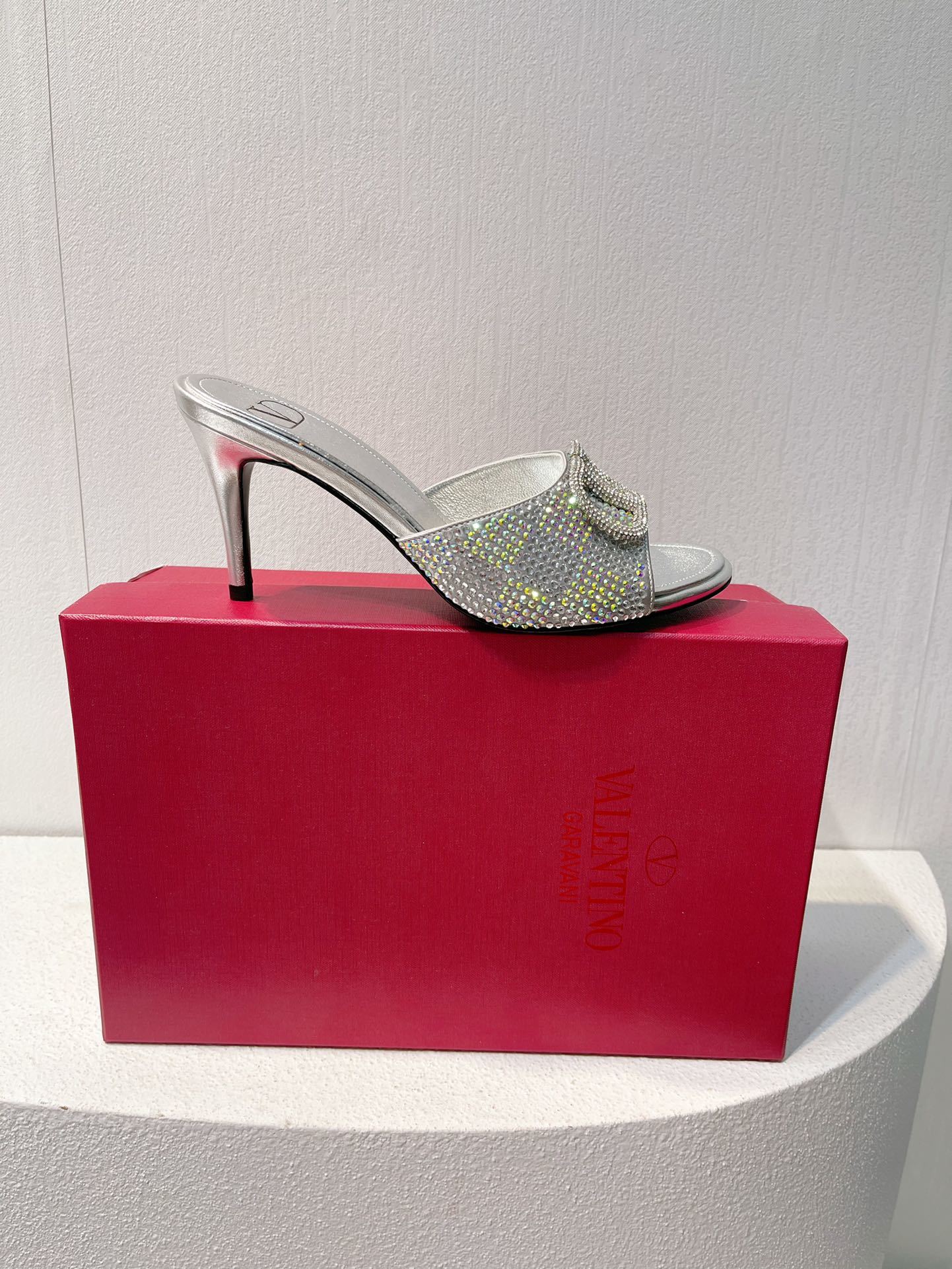 CRYSTAL EMBELLISHED MULE HEELS – SILVER
