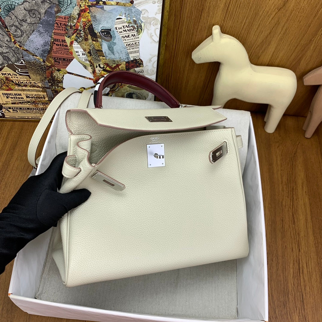 LUXURY CREAM LEATHER TOP HANDLE SHOULDER BAG