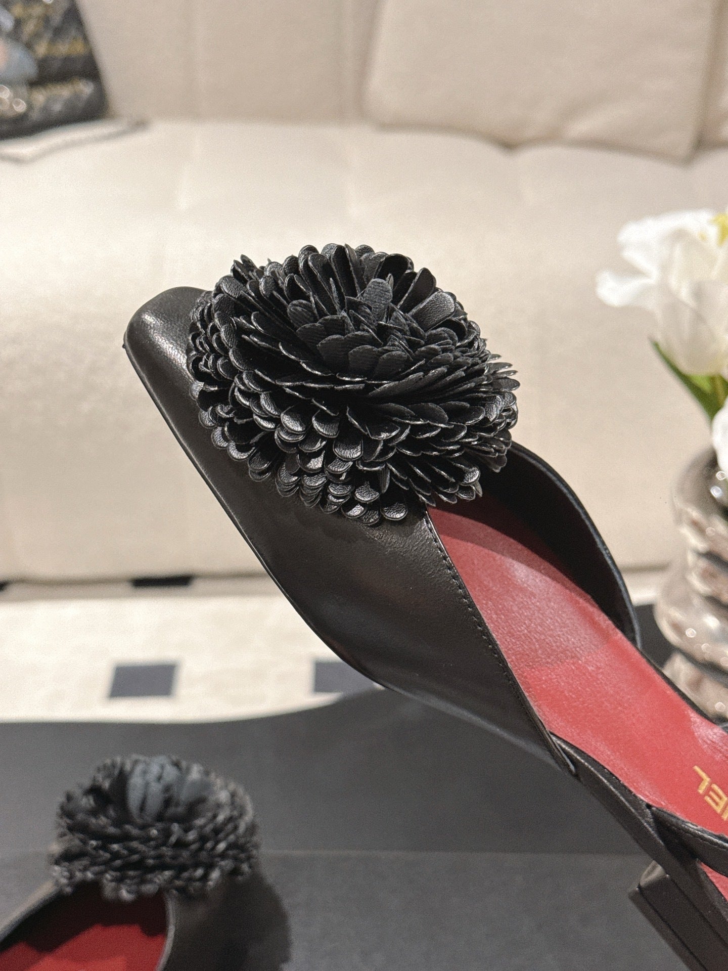 FLORAL EMBELLISHED POINTED SLINGBACK FLATS