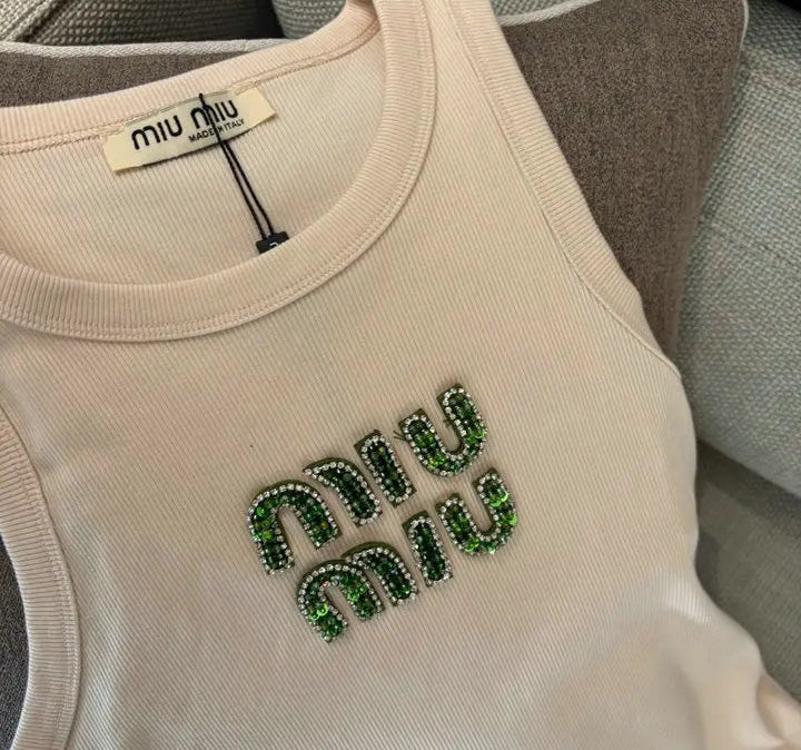 EMBELLISHED LOGO RIBBED TANK TOP