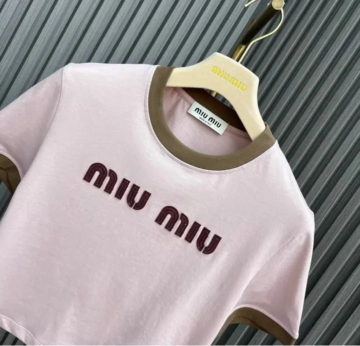 CONTRAST TRIM LOGO CROPPED T-SHIRT