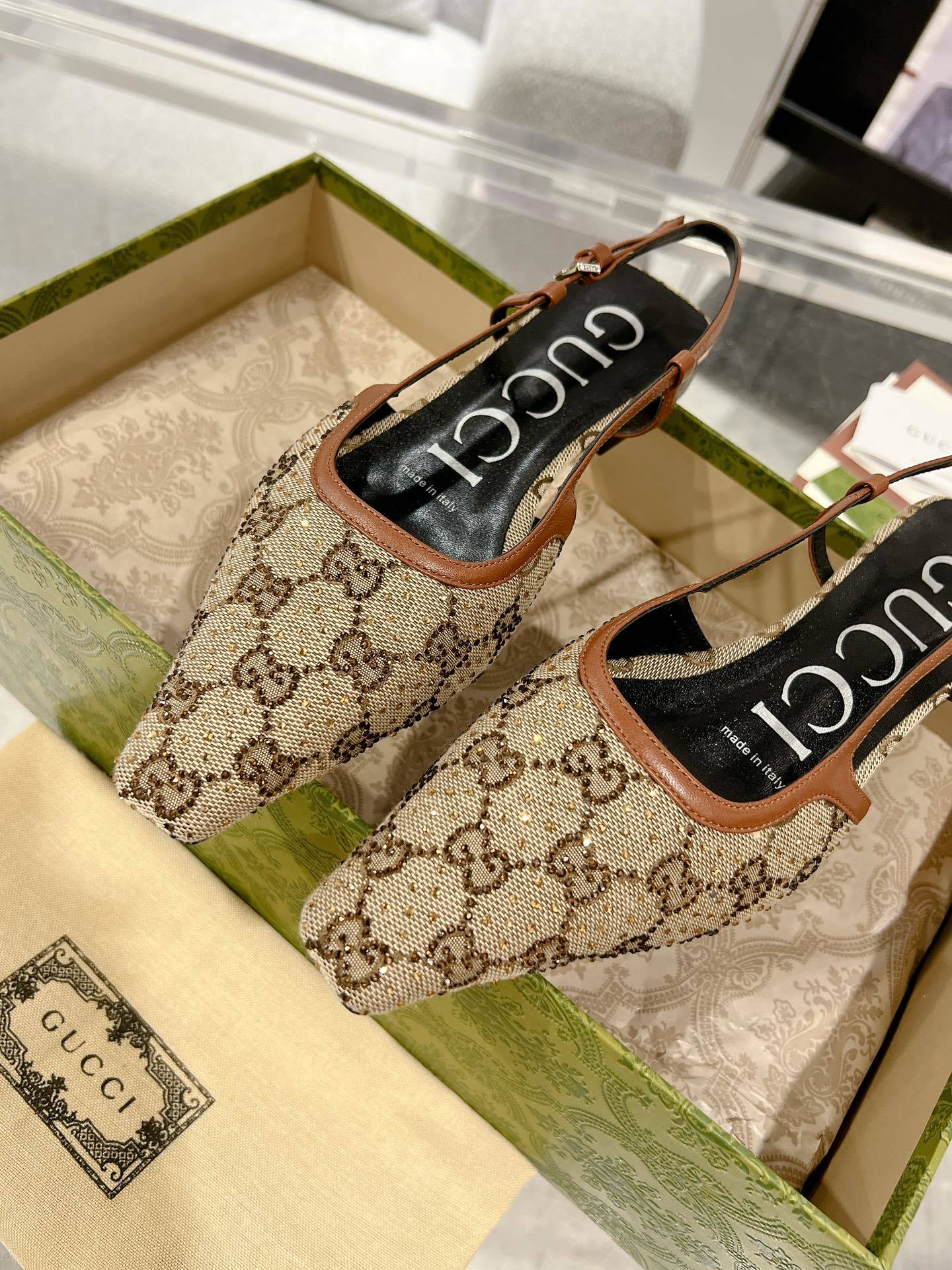 MONOGRAM CANVAS SLINGBACK FLATS