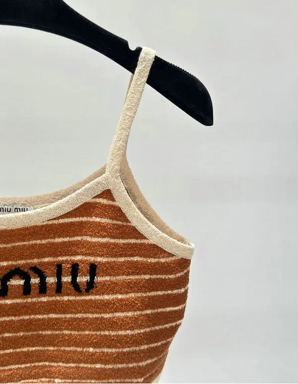 STRIPED LOGO KNIT CAMI TOP