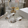 METALLIC LOGO JACQUARD LOW HEEL MULES