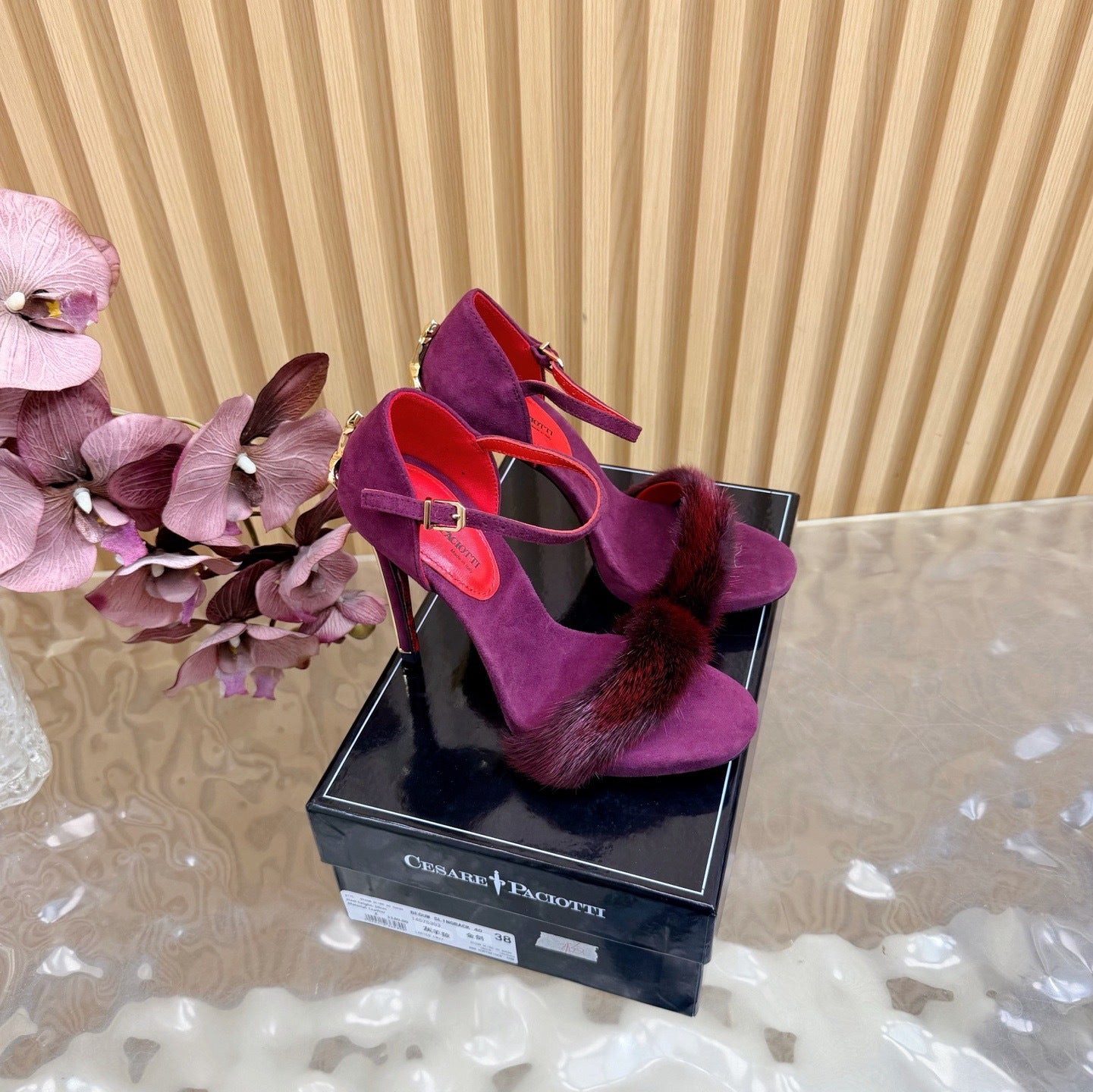 LUXE FUR STILETTO HEELS – PLUM & RED STATEMENT EDITION