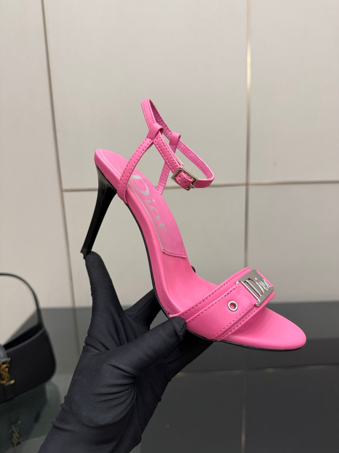 PINK LOGO STRAP HIGH HEEL SANDALS