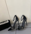 BLACK PATENT STRAPPY HEELS