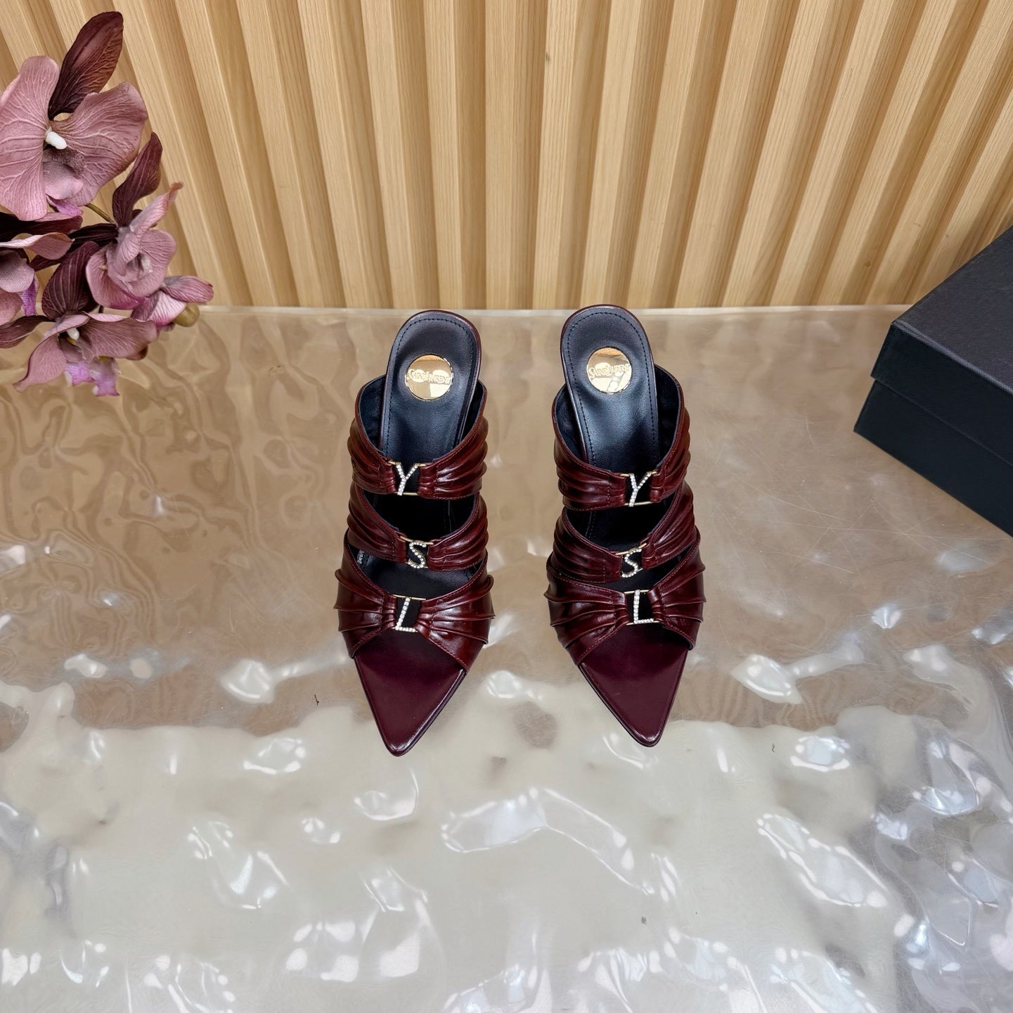 POINTED TOE PLEATED MULE HEELS