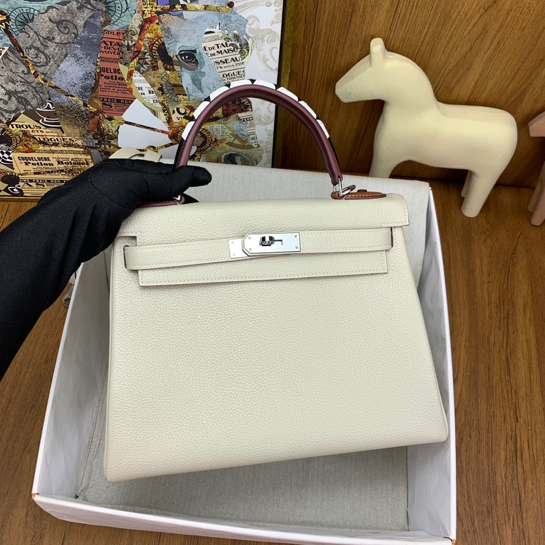 LUXURY CREAM LEATHER TOP HANDLE SHOULDER BAG