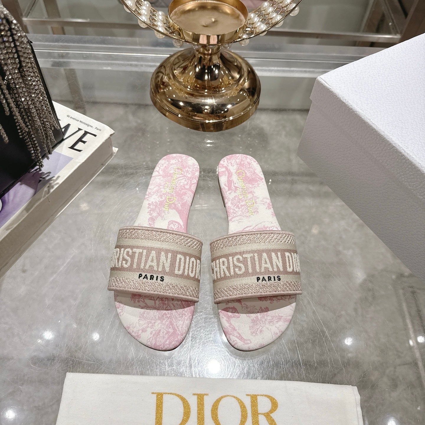 TOILE PRINT LOGO FLAT SLIDES – BLUSH PINK