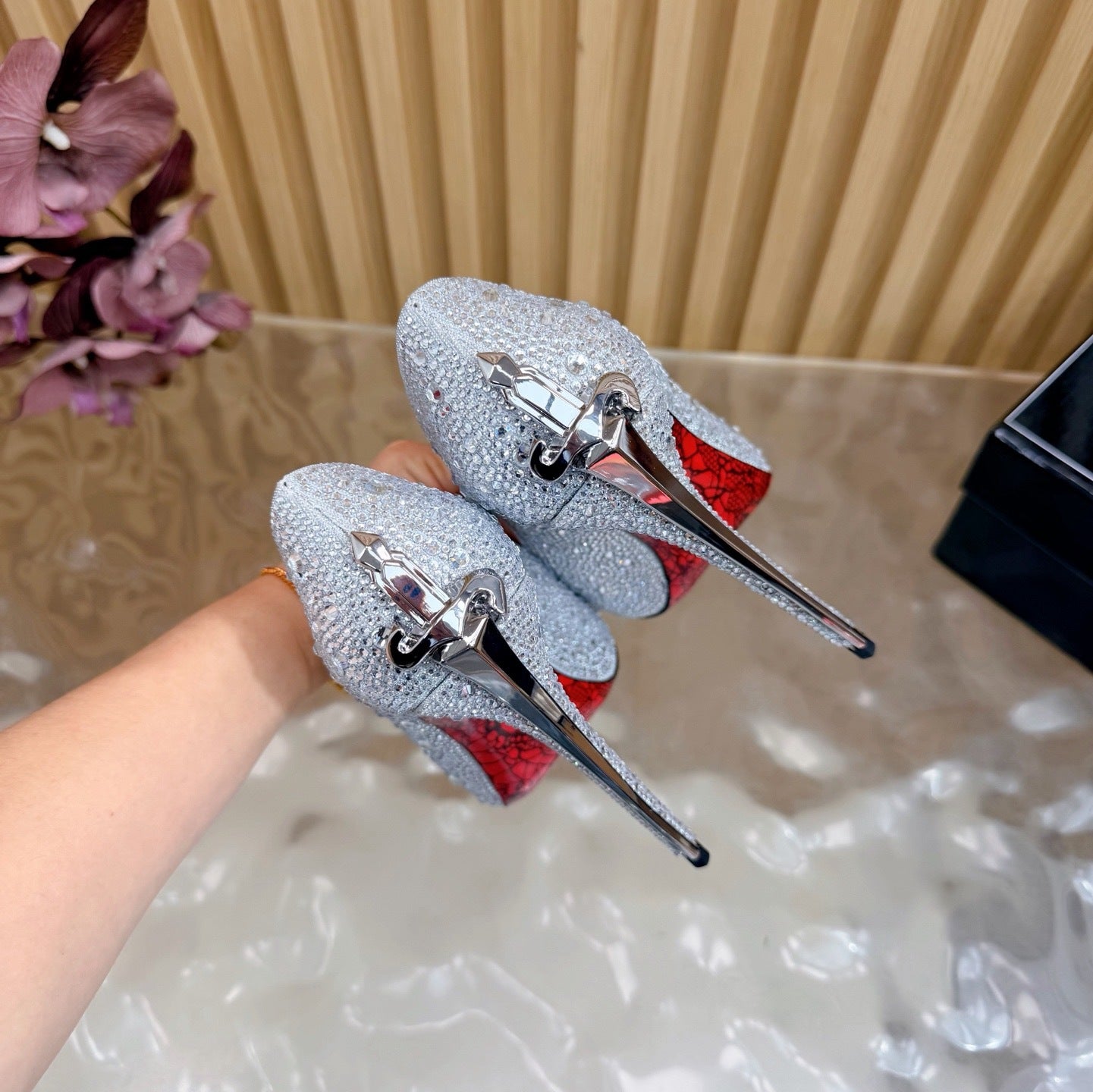 CRYSTAL EMBELLISHED DAGGER HEEL PUMPS – ICY SILVER EDITION