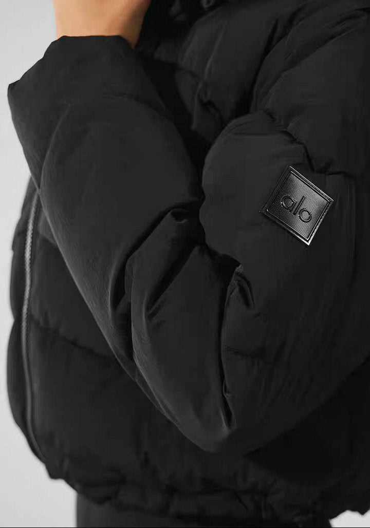 CROPPED HOODED PUFFER JACKET WITH ZIP FRONT