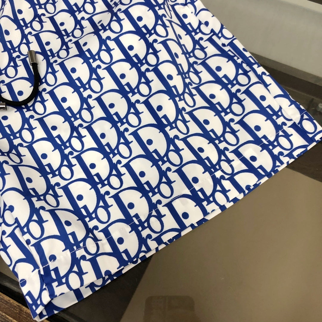 MONOGRAM SWIM SHORTS – WHITE & BLUE