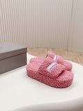 PINK SHERPA LOGO PLATFORM SLIDE SANDALS