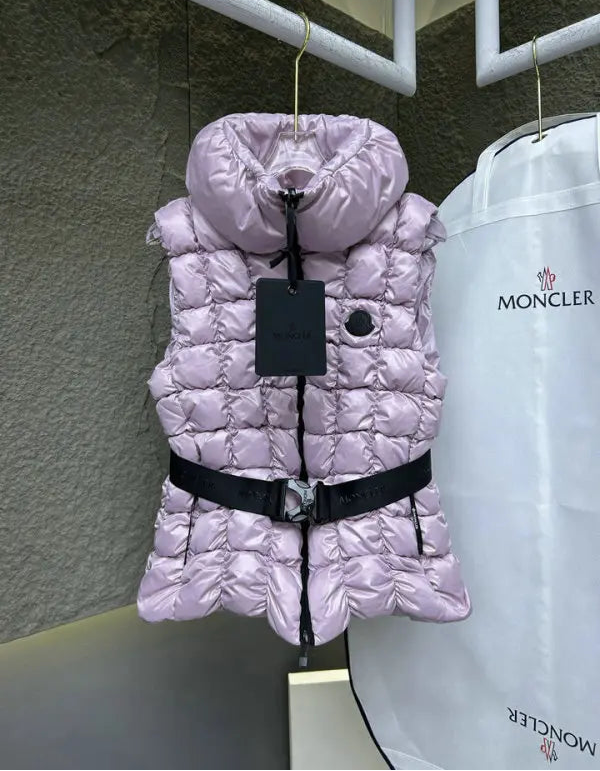 BELTED QUILTED HOODED PUFFER VEST
