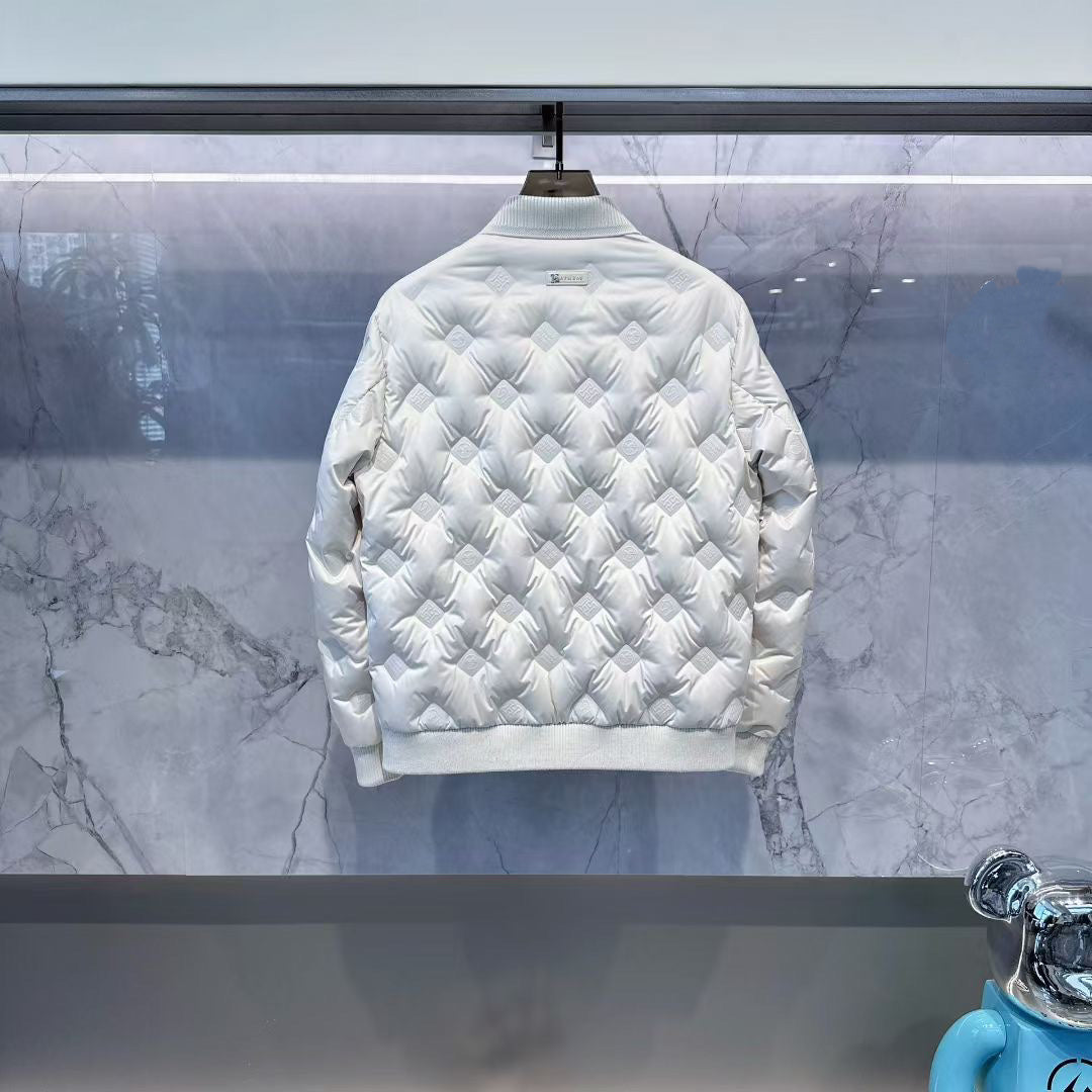 QUILTED WHITE PUFFER JACKET WITH BUTTON CLOSURE