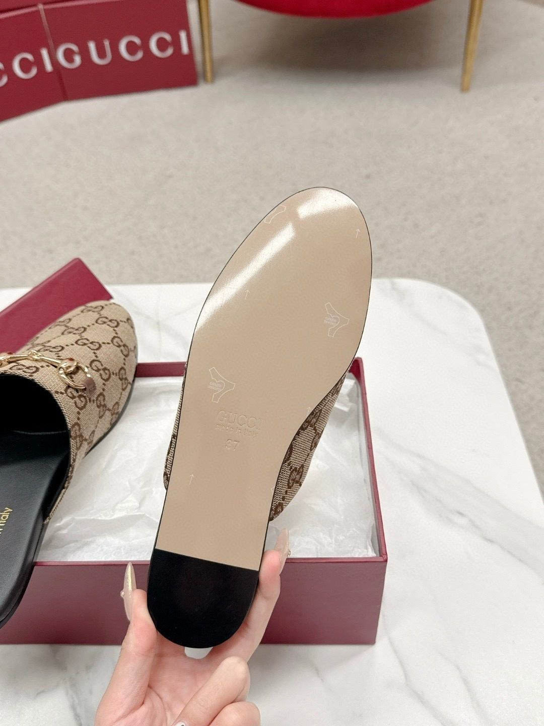 CLASSIC PATTERN SLIP-ON MULES WITH HORSEBIT ACCENT