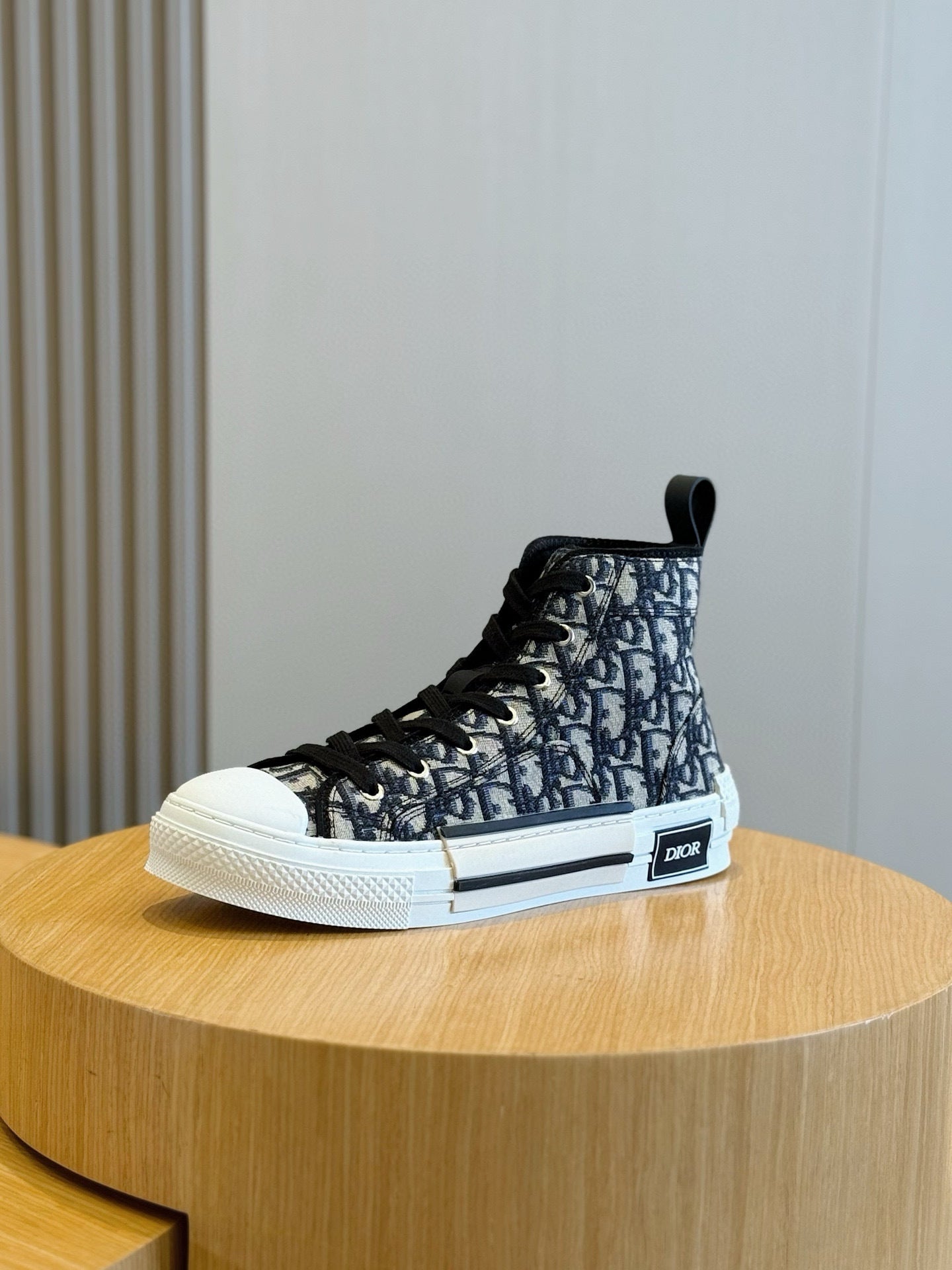 BLACK & BEIGE MONOGRAM HIGH-TOP SNEAKERS
