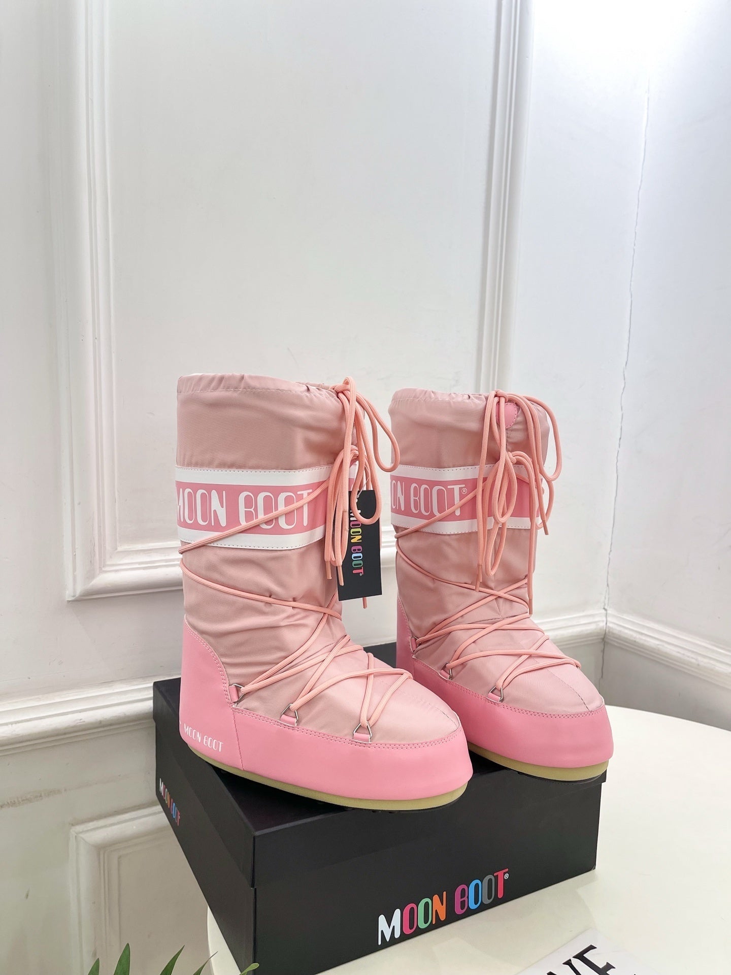 PINK PADDED LACE-UP WINTER BOOTS