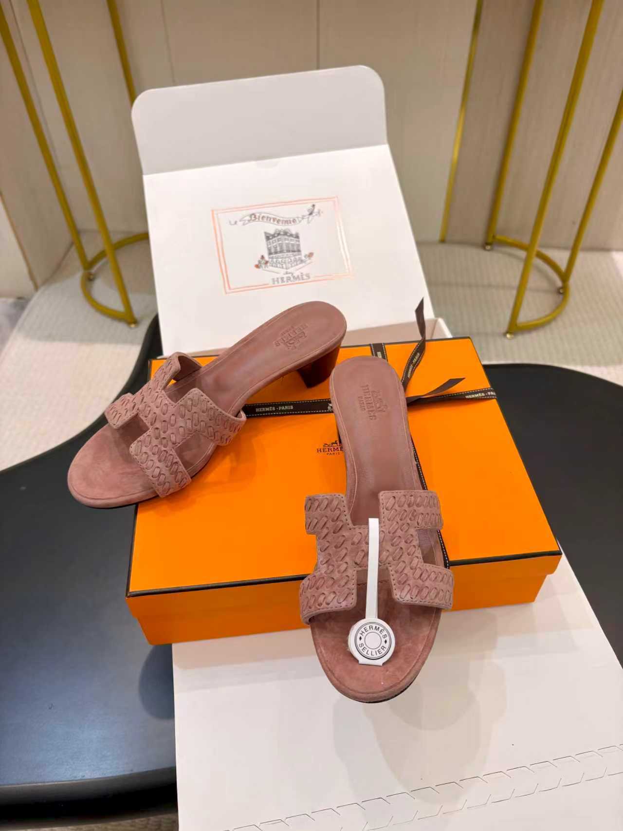 ROSE SUEDE HEELED SLIDE SANDALS