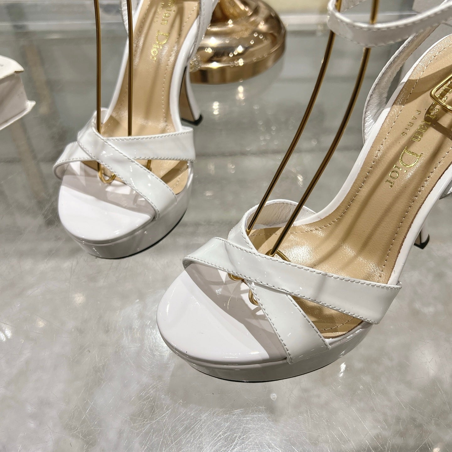 PATENT PLATFORM STRAPPY HEELS – WHITE